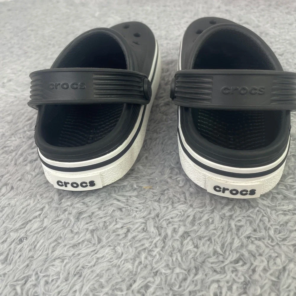 Crocs Bayaband Child Size C8 Black White Sporty Racing Stripe Sandals